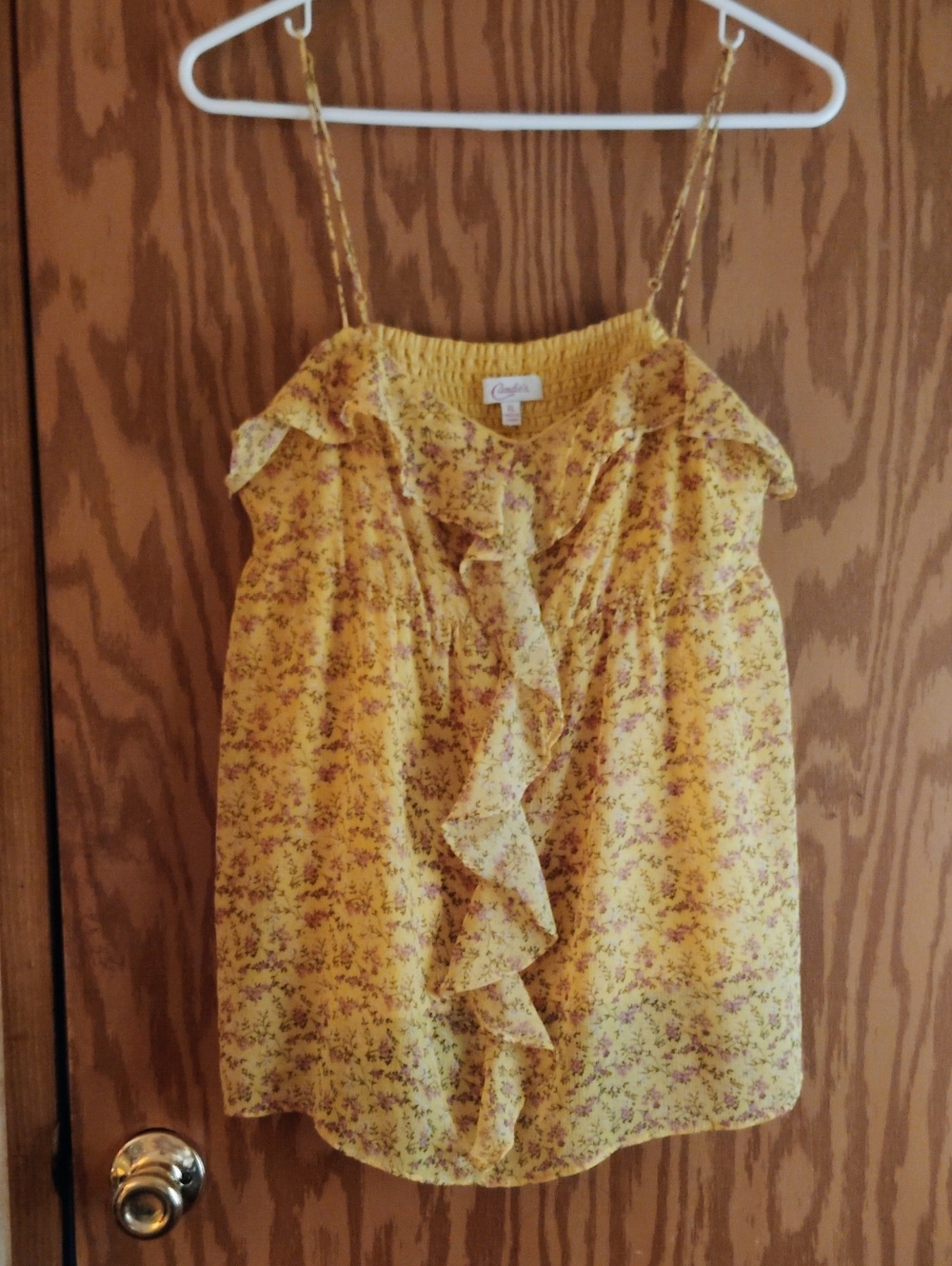 Candie's Yellow Floral Ruffle Camisole Tank Top with Chain Straps